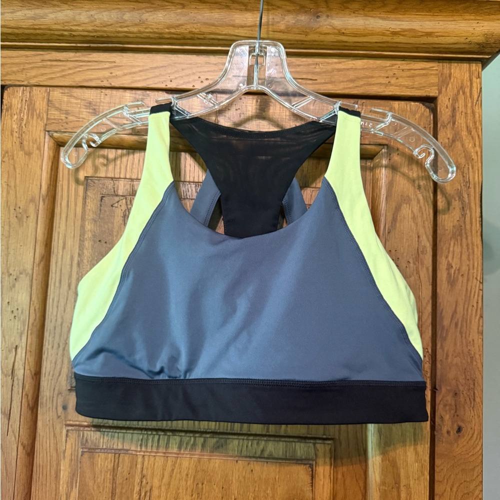 Source Unknown Gray and Yellow Sports Bra with Racerback Design
